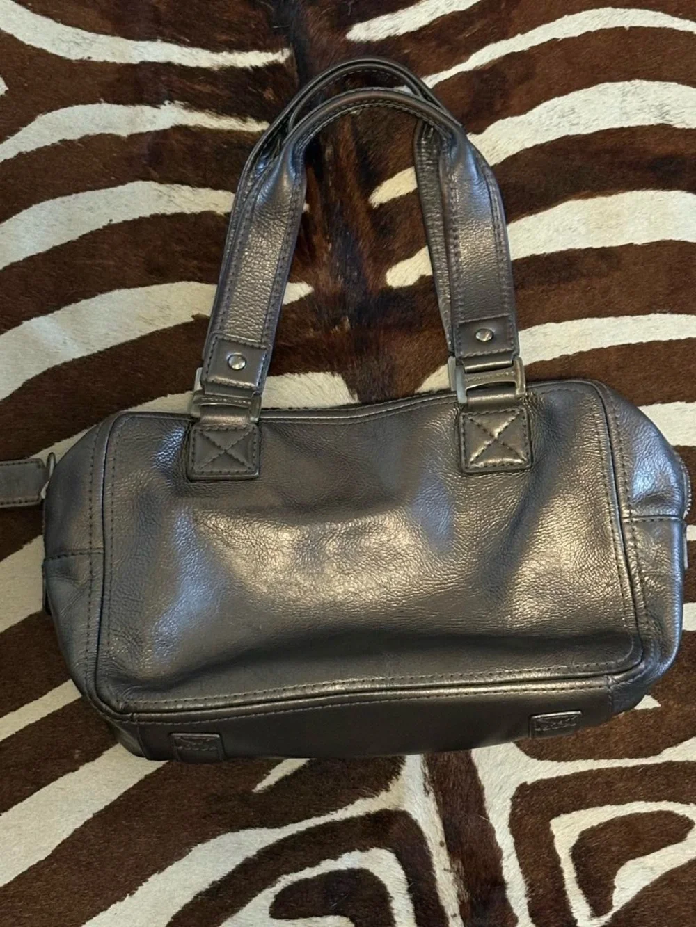 Michael Kors Metallic Gray Leather Messenger Satchel